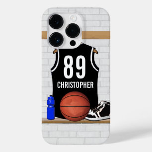 Coque Pour iPhone 14 Pro Basket-ball noir et blanc du Jersey