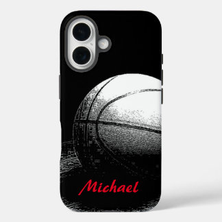 Coque Pour iPhone 16 Basket-ball Votre nom Black White Red