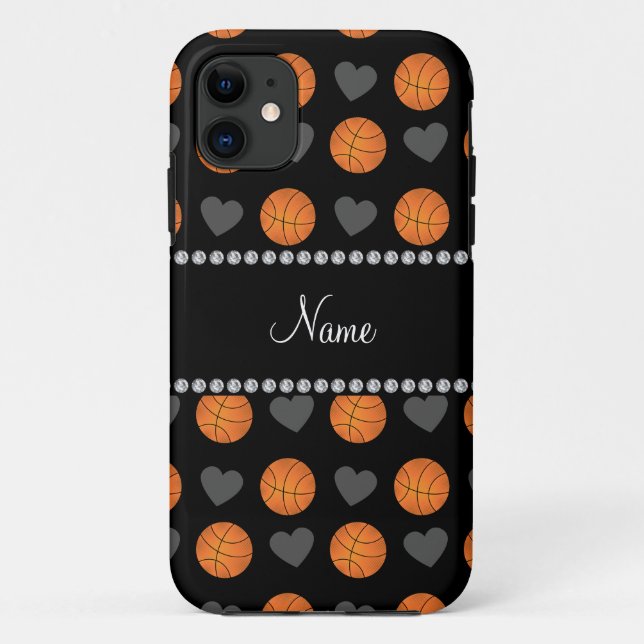 Coques Case-Mate iPhone Basket-balls et coeurs noirs nommés faits sur (Dos)