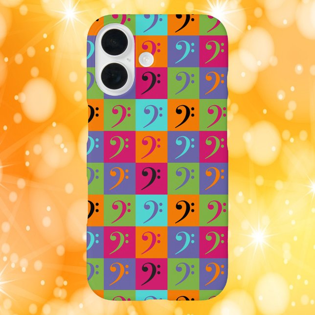 Coques Case-Mate iPhone Bass Clef Music Motif Orange rose violet (A phone case with a colorful bass clef pattern)