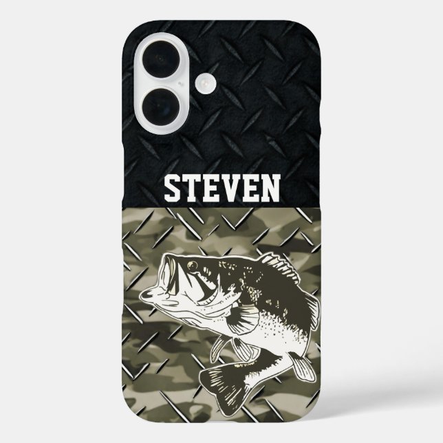 Coques Case-Mate iPhone Bass Fishing Black Camo Diamond Plate Dehors (Verso)