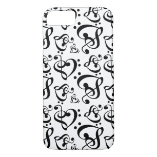 Coque iPhone 7 Bass Treble Clef Hearts Music Notes Motif
