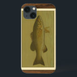 iPhone 13 Coque Basse noire sur un Arrière - plan vert<br><div class="desc">Ce morceau d'oeuvre plaira à tout amateur de poisson. Le tableau représente une basse noire nageant dans l'eau verte. Dans cette image,  les bordures marron en font une pièce d'art décorative parfaite.</div>