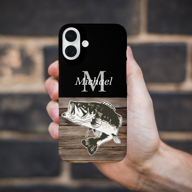Coques Case-Mate iPhone Basse Personnalisé Pêche Monogramme En Plein Air R (Bass Fishing iPhone Case Monogram Cool Rustic Outdoors Men)