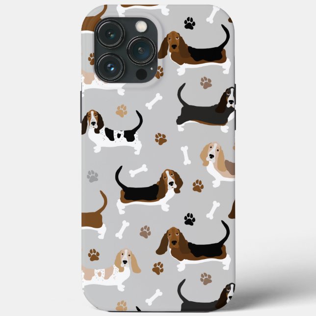 Coques Case-Mate iPhone Basset Hound Chig Bones and Paws (Verso)