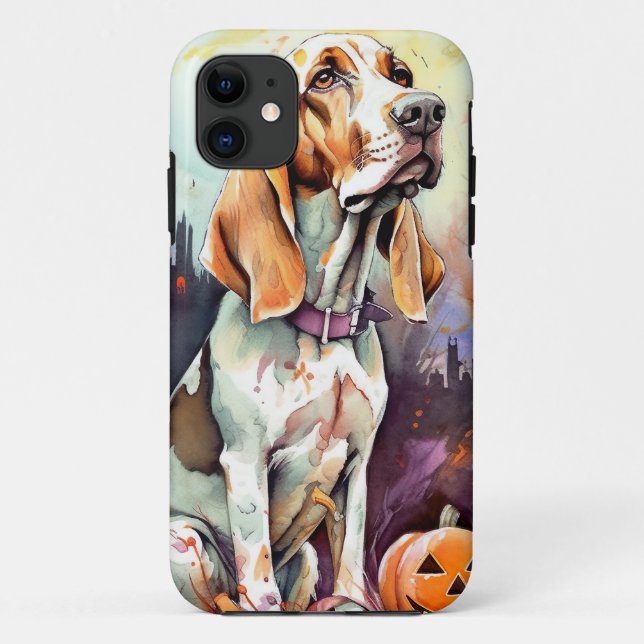 Coques Case-Mate iPhone Basset Hound Halloween avec citrouilles effrayant  (Dos)