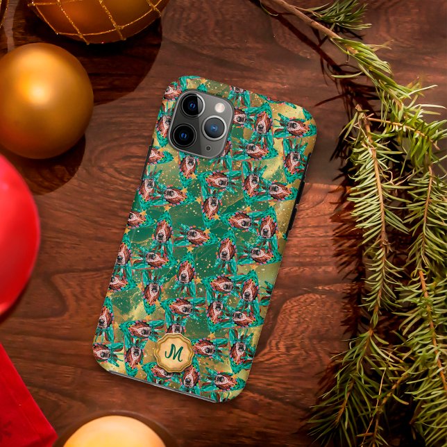 Coques Case-Mate iPhone Basset Hound vert doré Chien mignon Noël (Créateur téléchargé)