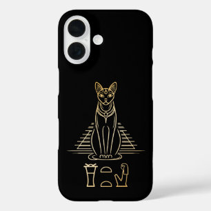Coque Pour iPhone 16 Bastet avec le nom en hiéroglyphes et Égypte Pyram