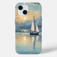 Bateau À Voile Aquarelle Sur Peinture Océanique