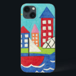 Case-Mate iPhone Case Bateau à voile et ballon à air chaud avec Cityscap<br><div class="desc">Un paysage urbain sert d'arrière - plan pour un voilier et une montgolfière. Un soleil éclatant brille sur la scène,  et un mignon poisson nage sous l'eau. Achetez cette impression paisible dès aujourd'hui !</div>