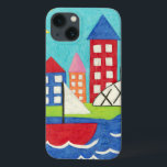 Case-Mate iPhone Case Bateau à voile et ballon à air chaud avec Cityscap<br><div class="desc">Un paysage urbain sert d'arrière - plan pour un voilier et une montgolfière. Un soleil éclatant brille sur la scène,  et un mignon poisson nage sous l'eau. Achetez cette impression paisible dès aujourd'hui !</div>