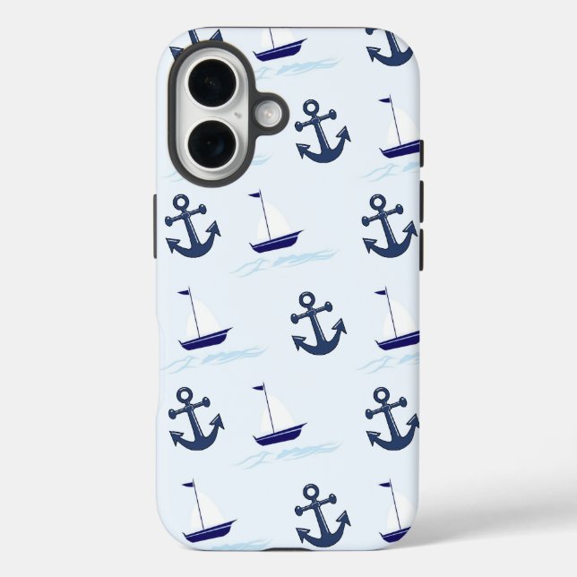 Coques Case-Mate iPhone Bateau à voile et Motif d'Ancres Bleu (Verso)