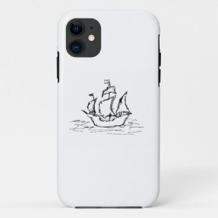 Coque iPhone 11 Bateau de pirate. Noir et blanc.