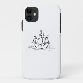 Coque iPhone 11 Bateau de pirate. Noir et blanc.