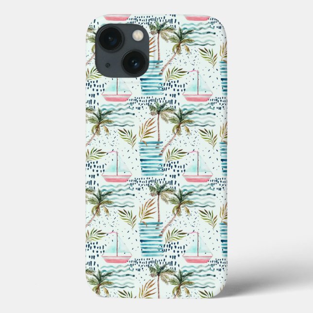 Coques Case-Mate iPhone Bateau Watercolor avec Motif Palm Tree (Verso)