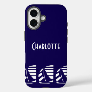 Coque Pour iPhone 16 Bateaux de course nautiques modifiables Bleu Blanc