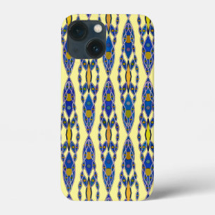 iPhone 13 Mini Case Batik tribal - Acier bleu, gris et jaune