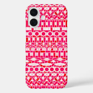 Coque Pour iPhone 16 Batik tribal - rouge profond, bordeaux et blanc