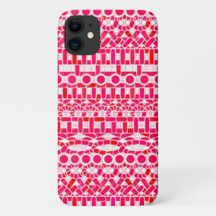 Coque iPhone 11 Batik tribal - rouge profond, marron et blanc