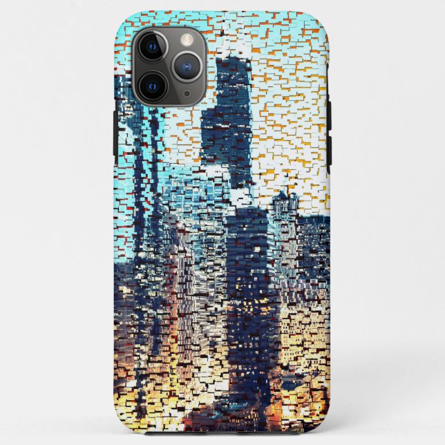 Coques Case-Mate iPhone Bâtiments de la ville bleue en mosaïque avec relie (Dos)