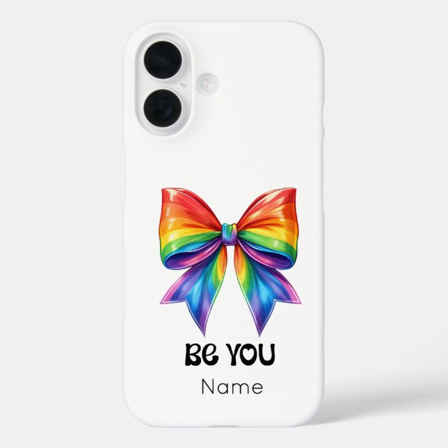 Coques Case-Mate iPhone Be You Pride - Custom Name & Coquette Rainbow Bow (Verso)