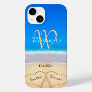Coque Case-Mate iPhone Beach Couple Hearts in Sand Famille Monogramme Coq