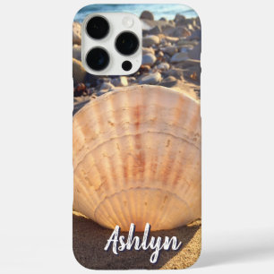 Coque iPhone 16 Pro Max Beach Seashell Photo Monogramme Nom Script élégant