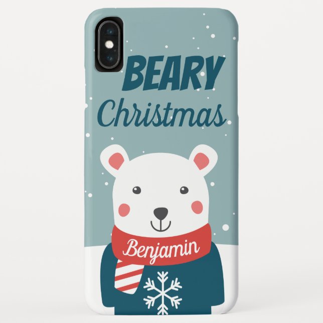 Coques Case-Mate iPhone Béary Noël avec dessin animé ours polaire avec nom (Dos)