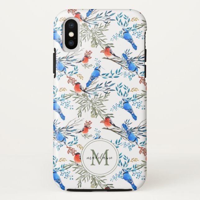 Coques Case-Mate iPhone Beau Aquarelle Oiseaux et Motif de Foliage (Dos)