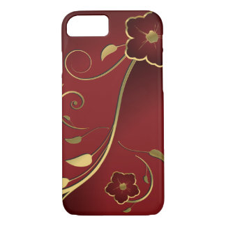 Coque iPhone 7 Beau Art Floral Rouge & Or