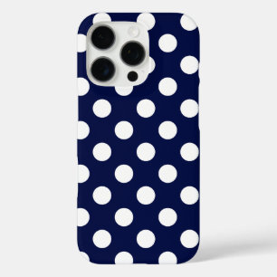 Coque iPhone 16 Pro Beau Bleu Foncé Et Gros Pois Élégants