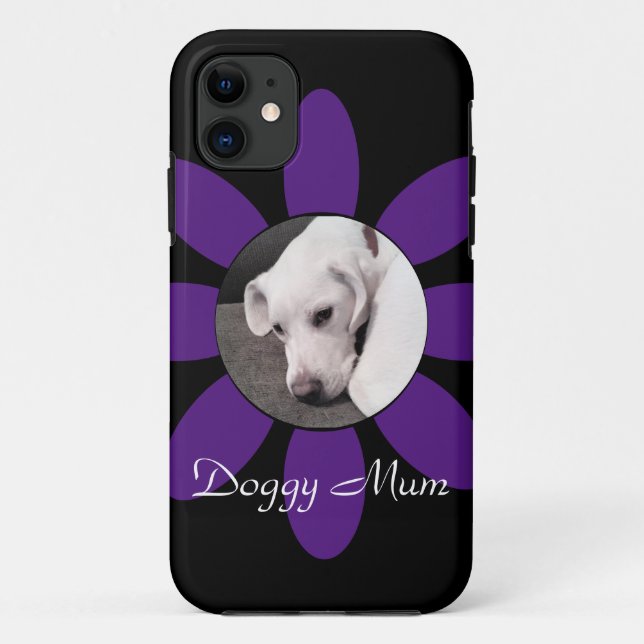 Coques Case-Mate iPhone Beau cadre de fleurs violettes mignonne Chien chio (Dos)