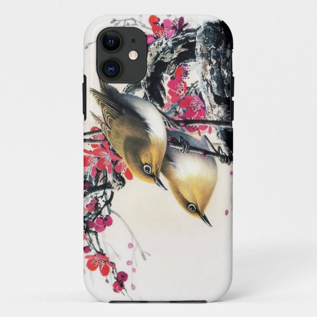 Coques Case-Mate iPhone Beau cerisier brun chinois frais de rouge d'oiseau (Dos)