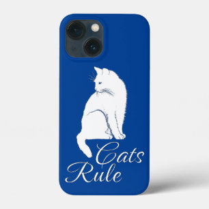 Case-Mate iPhone Case Beau chat assis blanc avec "Règle des chats" Texte