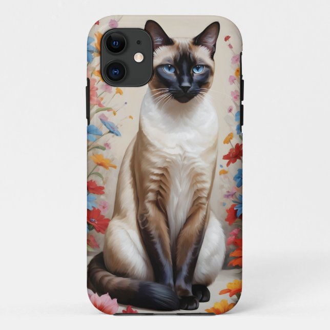 Coques Case-Mate iPhone Beau chat siamois en fleurs (Dos)