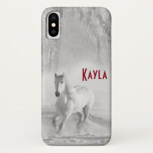 Coque iPhone X Beau cheval de l'Arabie Blanche galopant