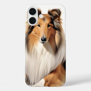 COQUE POUR iPhone 16 PLUS BEAU CHIEN BROWN BLANC ROUGH COLLIE