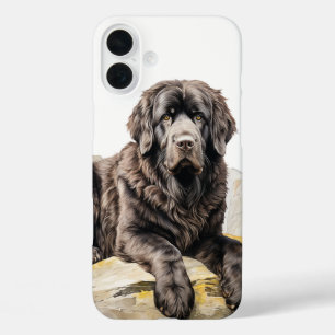 COQUE POUR iPhone 16 PLUS BEAU CHIEN NOIR DE TERRE-NEUVE