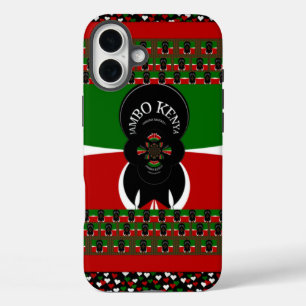 Coques iPhone 16 Plus Beau drapeau des Coeurs Kenyans