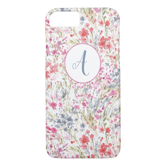Coques Case-Mate iPhone Beau Fleur sauvage Motif d'aquarelle Monogramme (Dos)