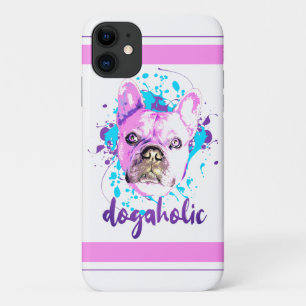 Case-Mate iPhone Case Beau Français Bulldog visage rose bleu Dogaholic