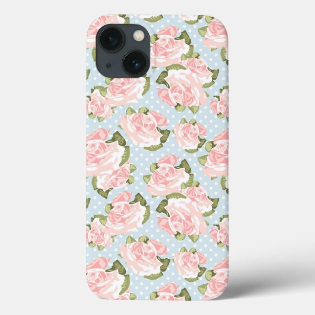 Coques Case-Mate iPhone Beau motif rose avec pois bleu (Verso)