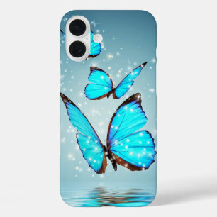 Coque Pour iPhone 16 Plus beau papillon bleu brillant