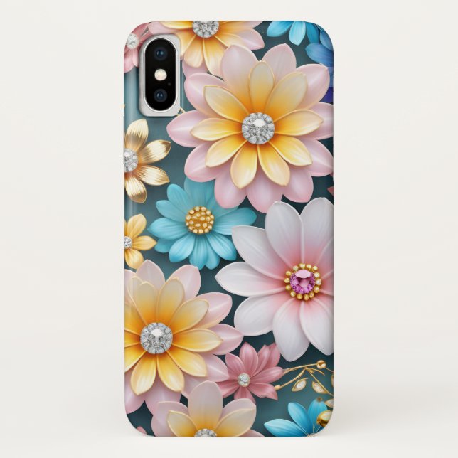 Coques Case-Mate iPhone Beau Pastel flamboyant motif floral avec pierres p (Dos)