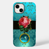 BEAU ROSE ROSE BLEU TURQUOISE DAMASK GEM MONOGRAM