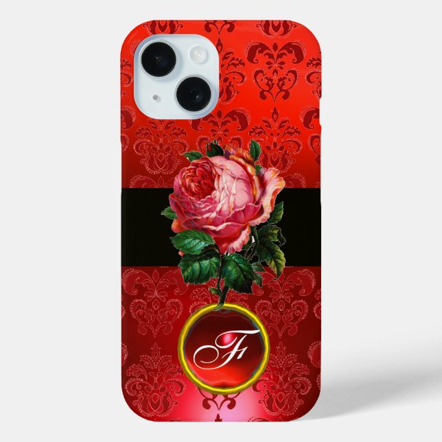 COQUES Case-Mate iPhone BEAU ROSE ROSE ROSE ROUGE BLACK DAMASK RUBY MONOGR (Verso)