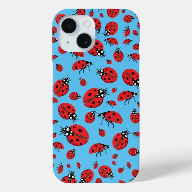 Coques Case-Mate iPhone Beaucoup de Red Ladybugs Lucky Motif Sky Blue (Verso)