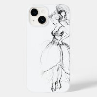 BEAUTÉ EN ROBE BLANCHE Dessin noir blanc