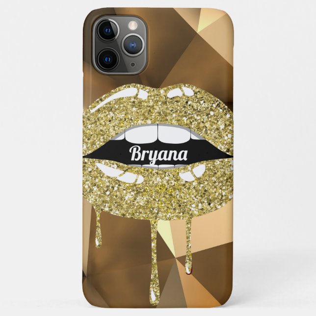 Coques Case-Mate iPhone Beauté Luxueuse Dorée Paillettes Coulantes Lèvres (Dos)