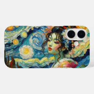 Coque Pour iPhone 16 Beauté orientale Maiko Geisha Van Gogh mashup